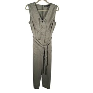 White House Black Market‎ Olive Green Lyocell Lace Up Sleeveless Jumpsuit 12